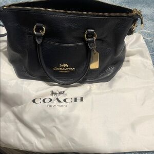 Coach Black Leather Satchel with Gold Accents